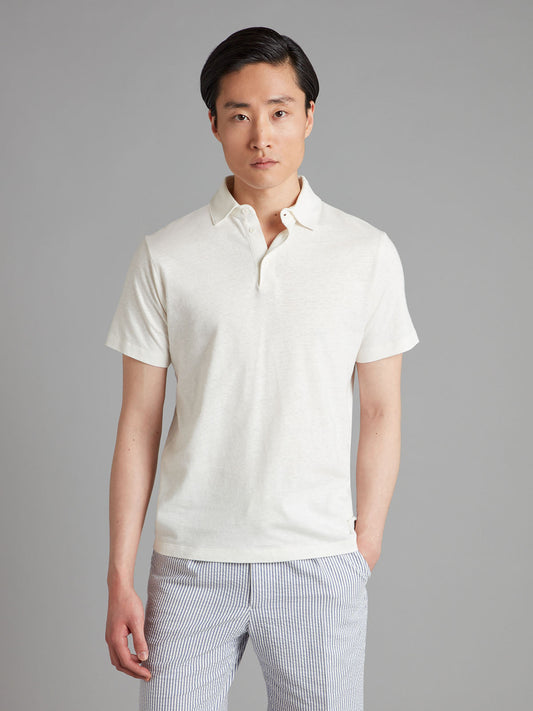 Cotton Linen Blend Polo Shirt - White