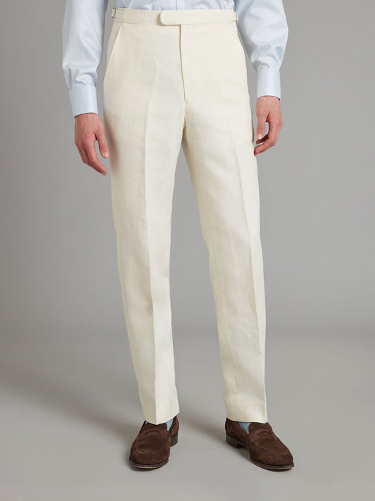 Flat Front Linen Trousers - Ivory