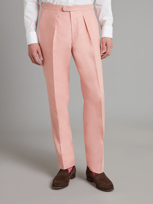 Flat Front Linen Trouser - Pink
