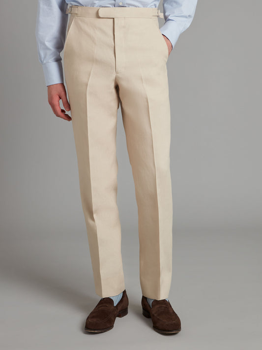 Flat Front Linen Trousers - Stone