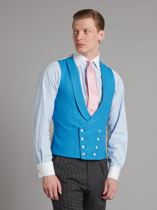 Pure Silk Double Breasted Waistcoat - Mid Blue