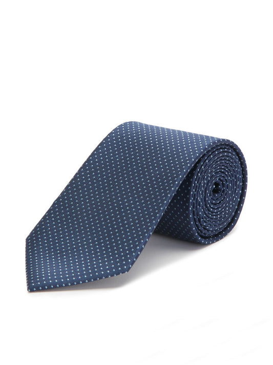 Woven Silk Tie, Spotted - Navy/White