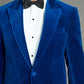 Oliver Brown blue velvet dinner jacket, peak lapel details