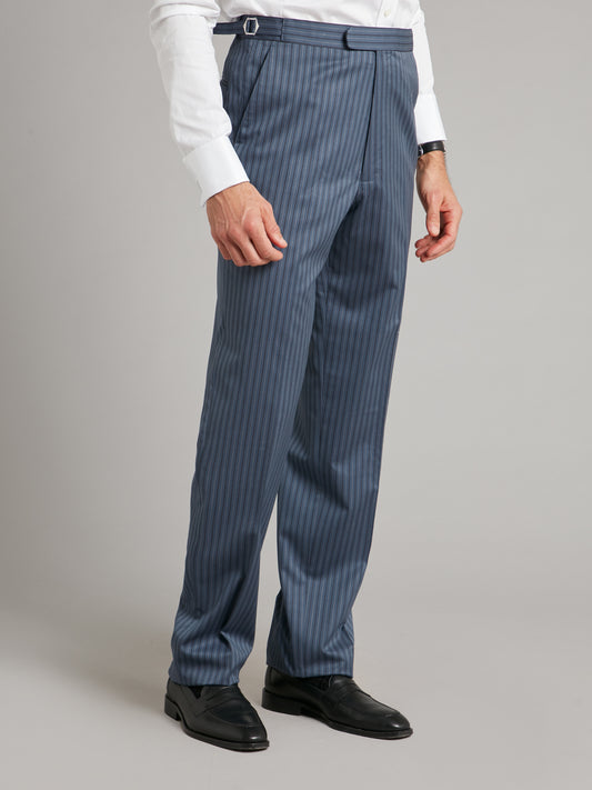 Flat Front Luxury Morning Trousers - Striped Navy Loro Piana