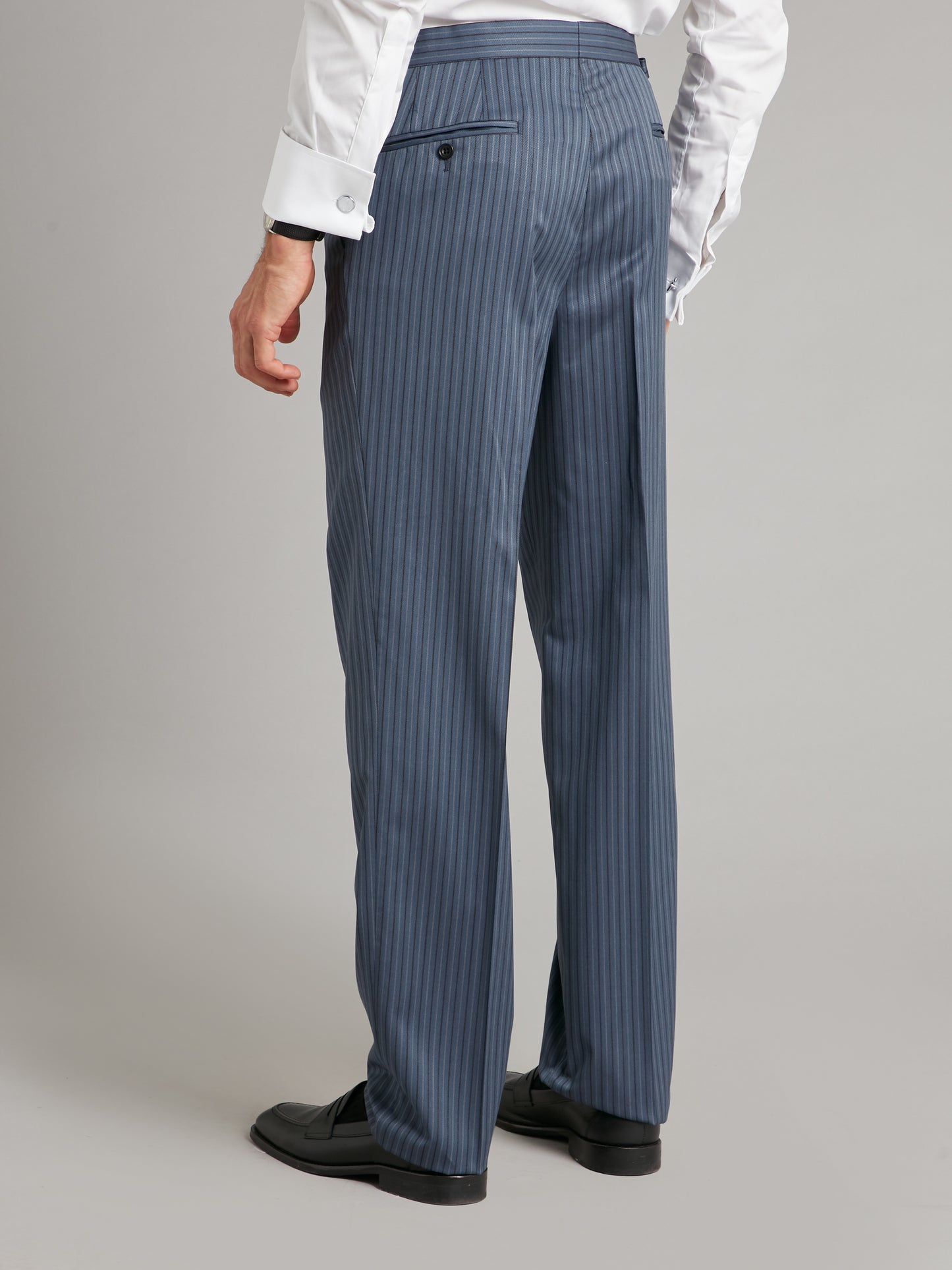 Flat Front Luxury Morning Trousers - Striped Navy Loro Piana