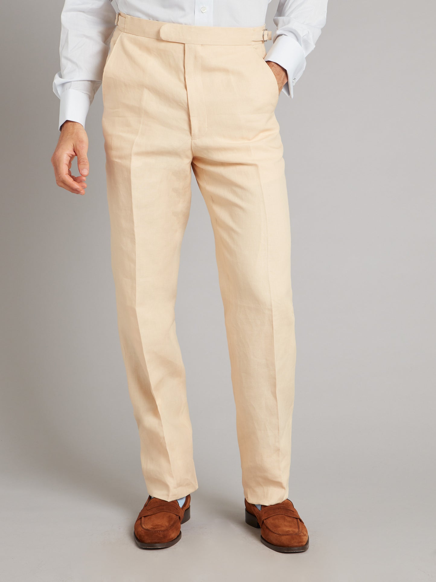 Flat Front Linen Trousers - String Linen
