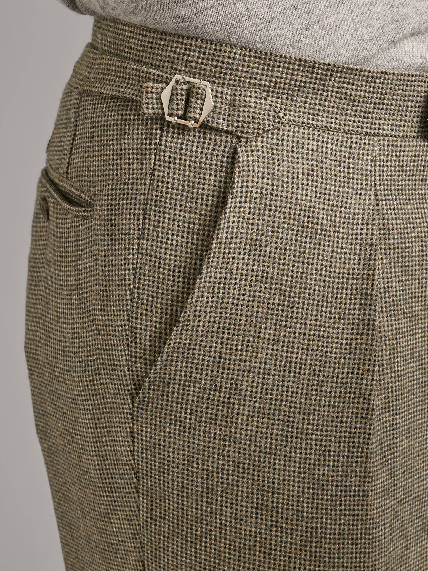 Pleated Trousers - Nailhead Tweed - Cool Sage
