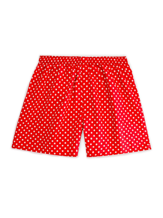 Cotton Boxer Shorts, Polka Dot - Red