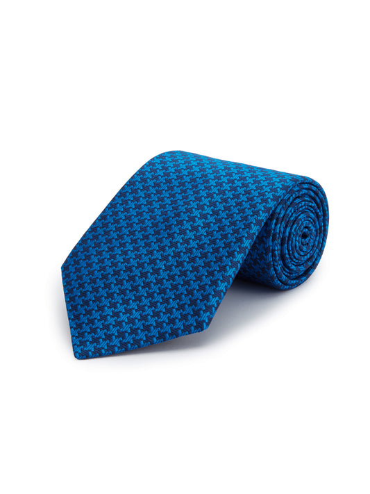 Pure Silk Tie Houndstooth Navy/Electric Blue