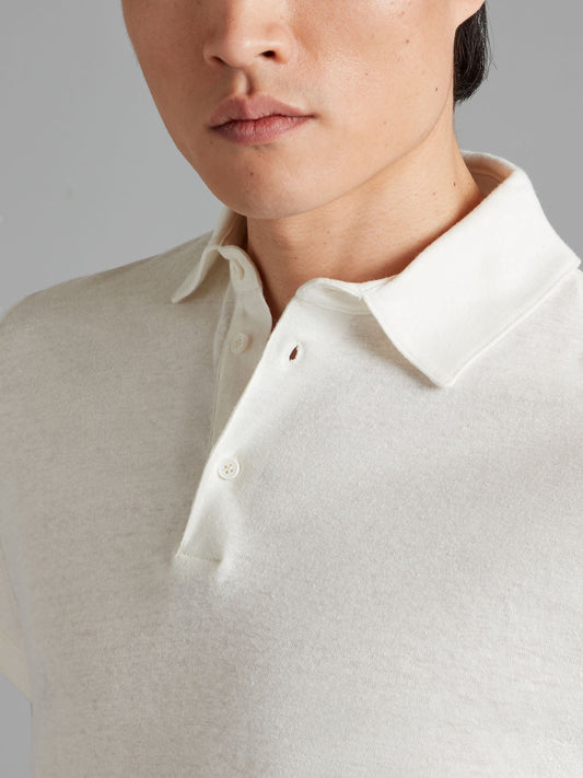 Cotton Linen Blend Polo Shirt - White