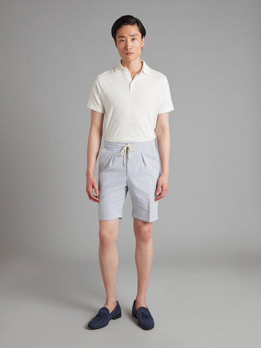 Drawcord Shorts Seersucker - Navy/White Stripe