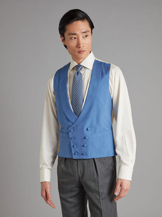 Lightweight Double Breasted Waistcoat - Soft Silk Mid Blue
