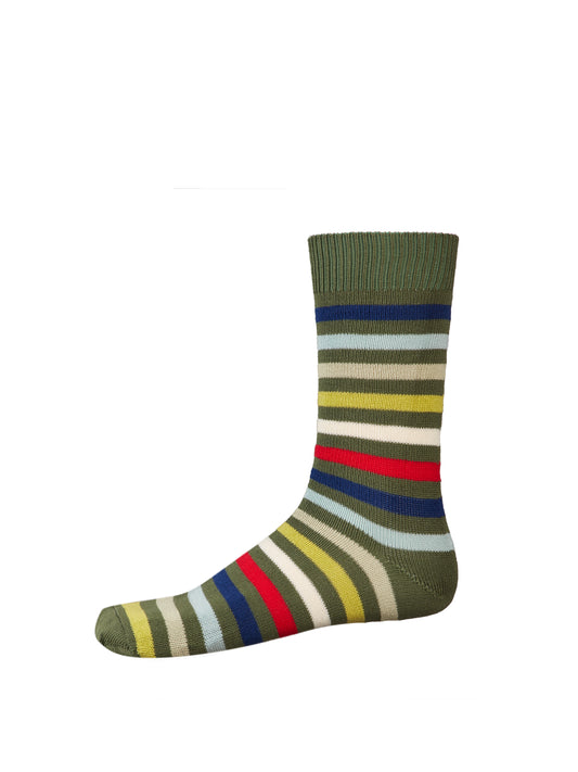 Neil Stripe Socks - Forest Green
