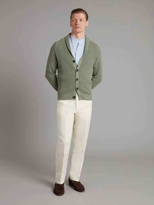Shawl Collar Cardigan Linen Blend - Sage Green