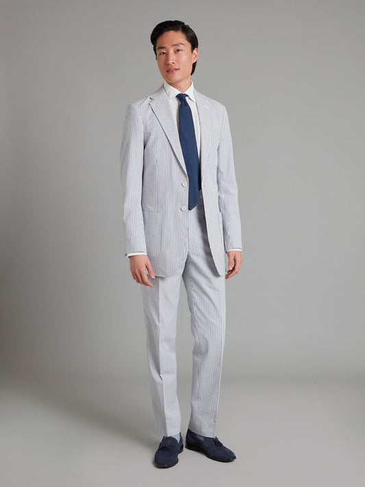 Unstructured Seersucker Suit - Navy/White Stripe