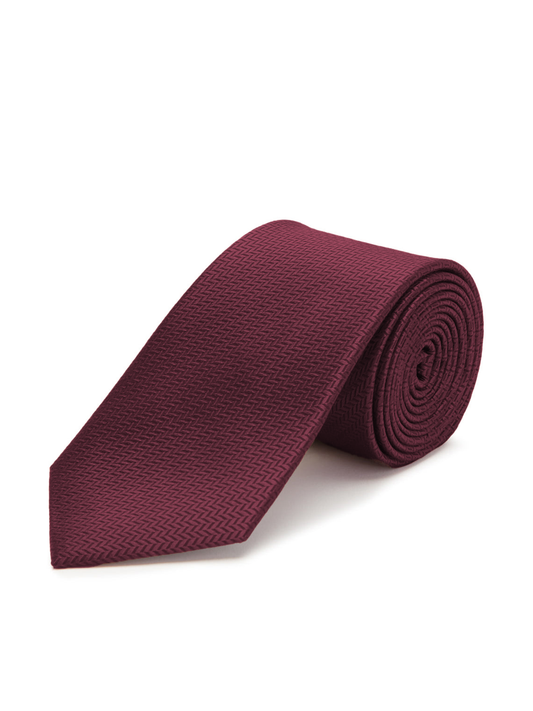 Woven Silk Tie, Herringbone - Wine