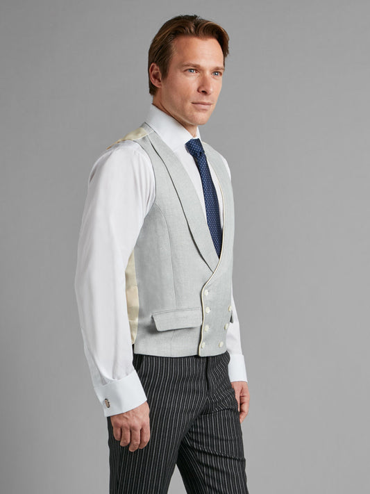 Double Breasted Waistcoat With Piping - Grey Herringbone