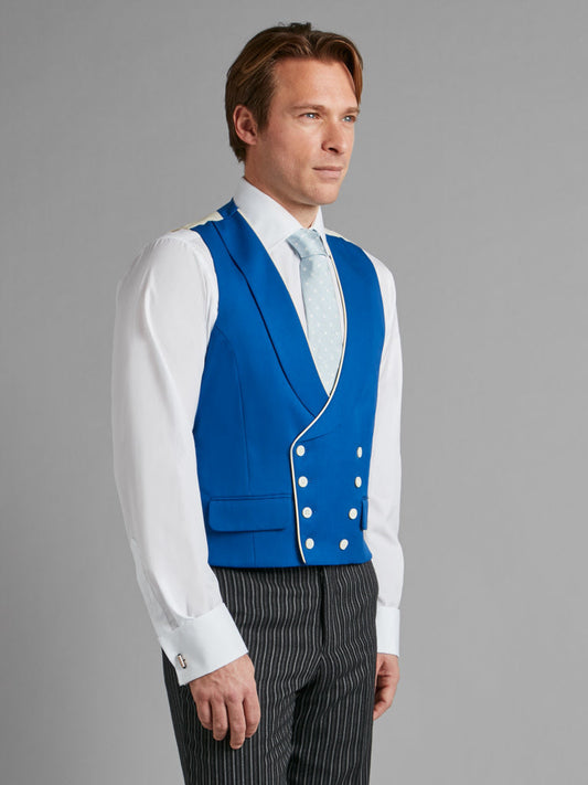 Double Breasted Wool Waistcoat With Piping - Royal Blue