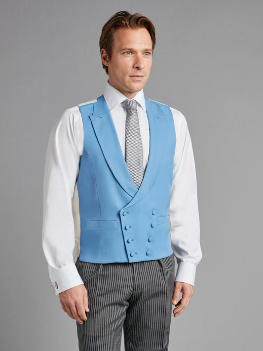 Double Breasted Wool Waistcoat - Mid Blue