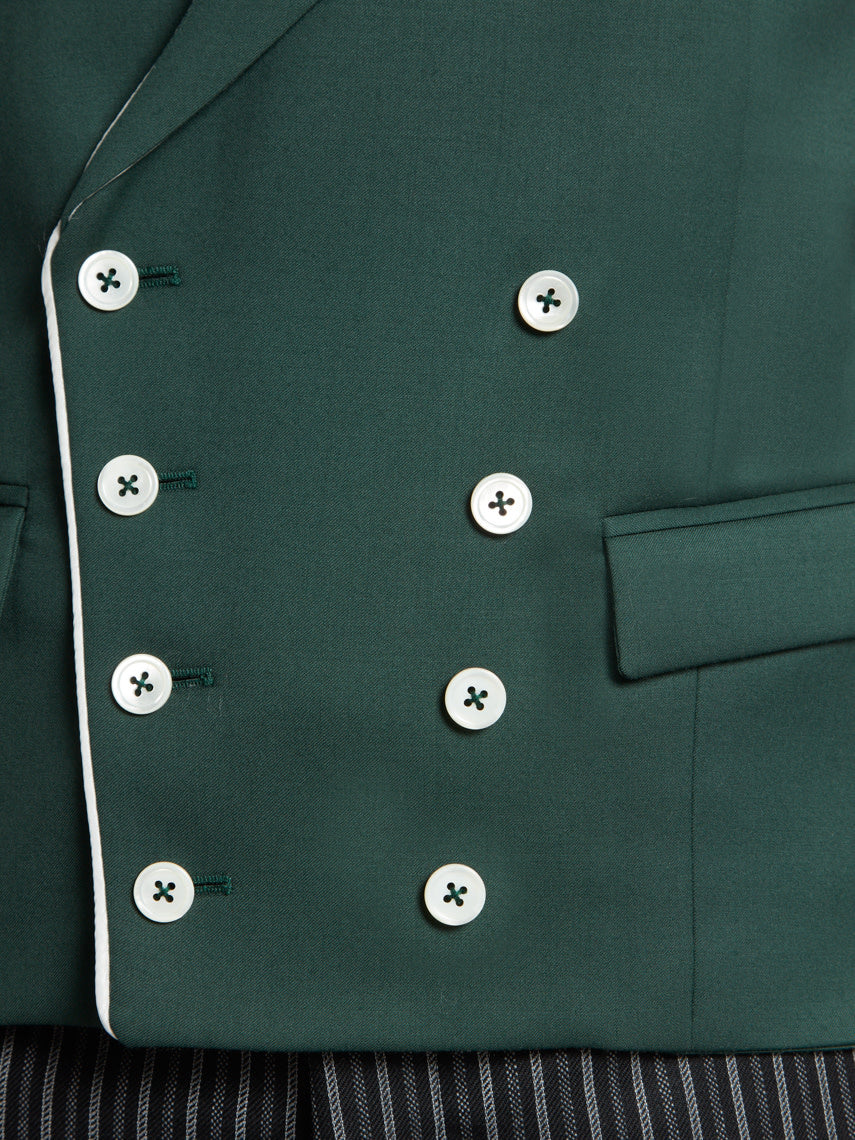 Double Breasted Wool Waistcoat With Piping - Hunter Green