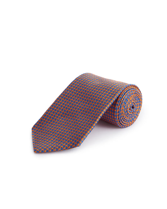 Woven Silk Tie, Checked - Large Navy Orange