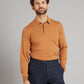 Long Sleeve Silk Blend Polo Shirt - Caramel