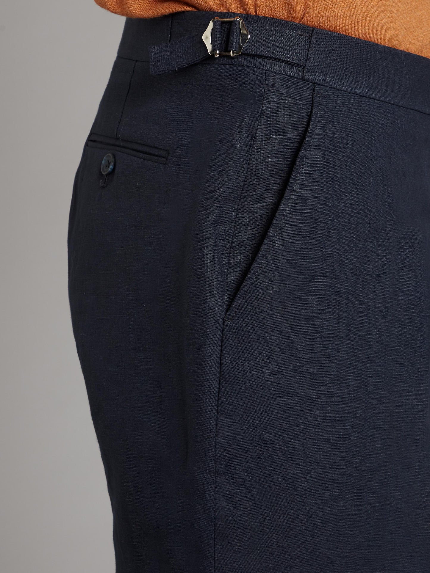 Flat Front Linen Trousers - Navy