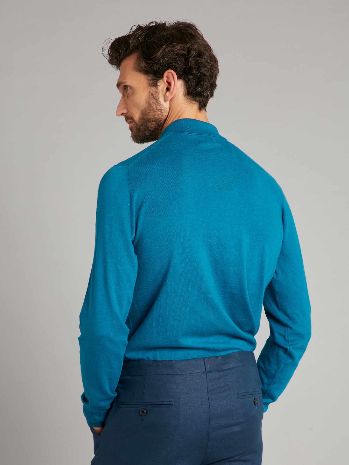 Pentlow Cotton Cashmere LS Polo Shirt - Peacock