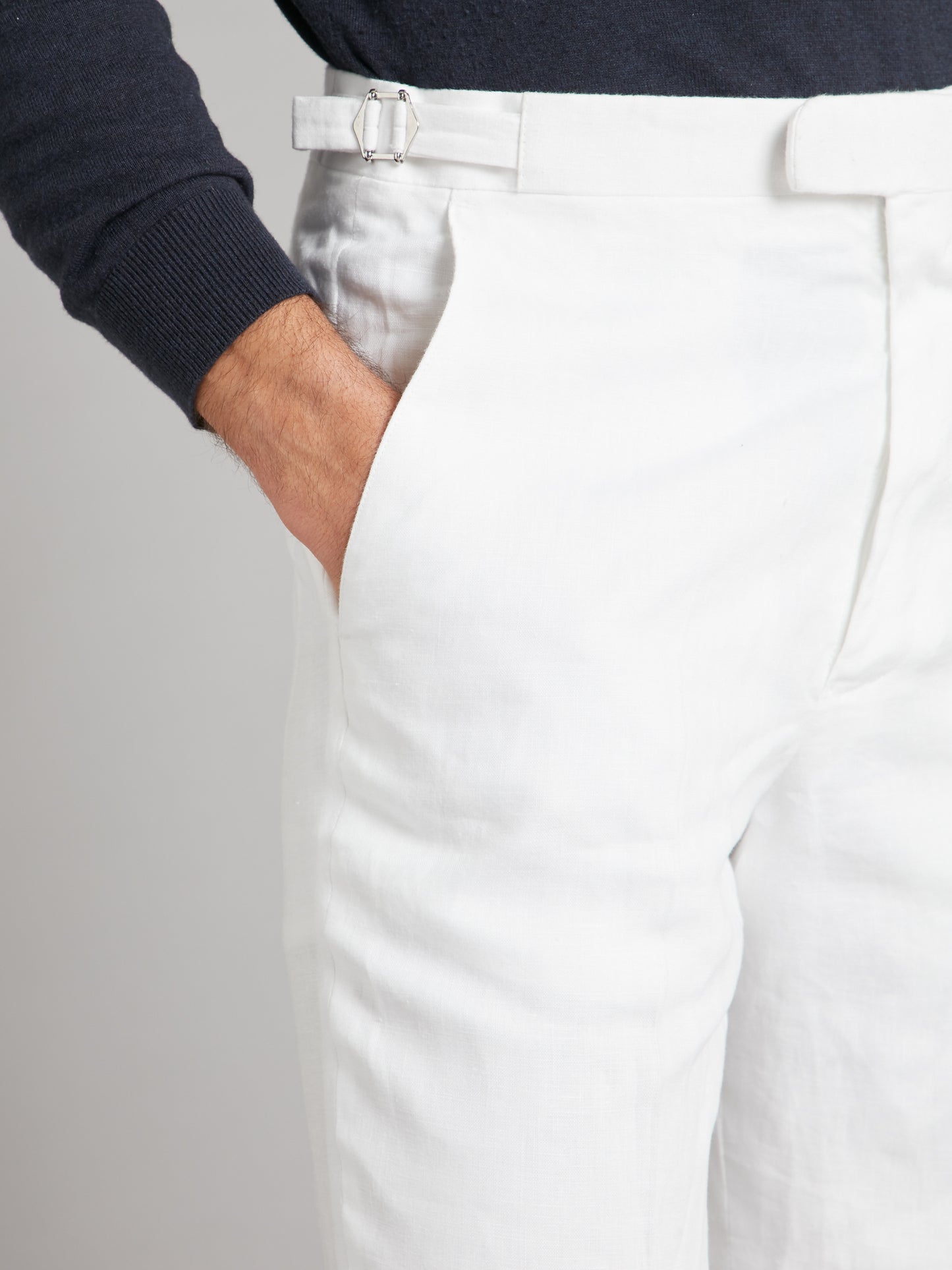 Flat Front Trousers - White Linen