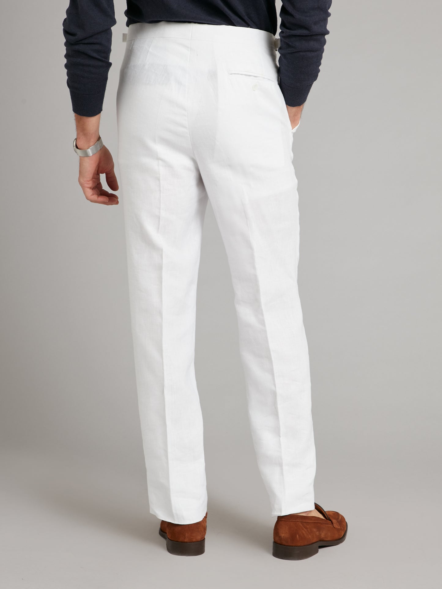 Flat Front Trousers - White Linen