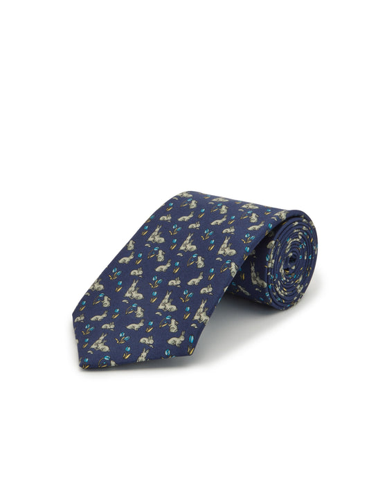 Navy tie with rabbit pattern from Oliver Brown