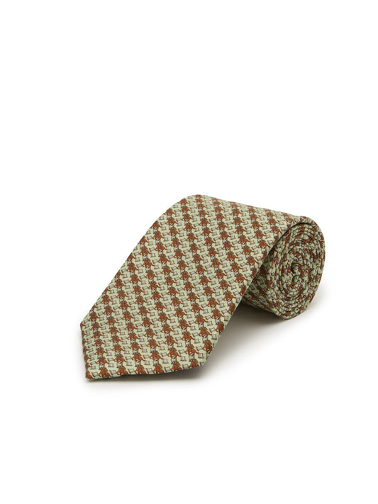 Horse & Top Hat Tie - Pale Green and Brown