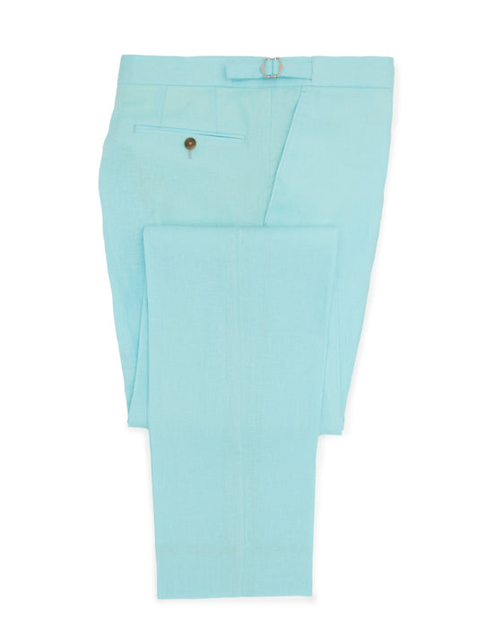 Flat Front Linen Trousers - Turquoise