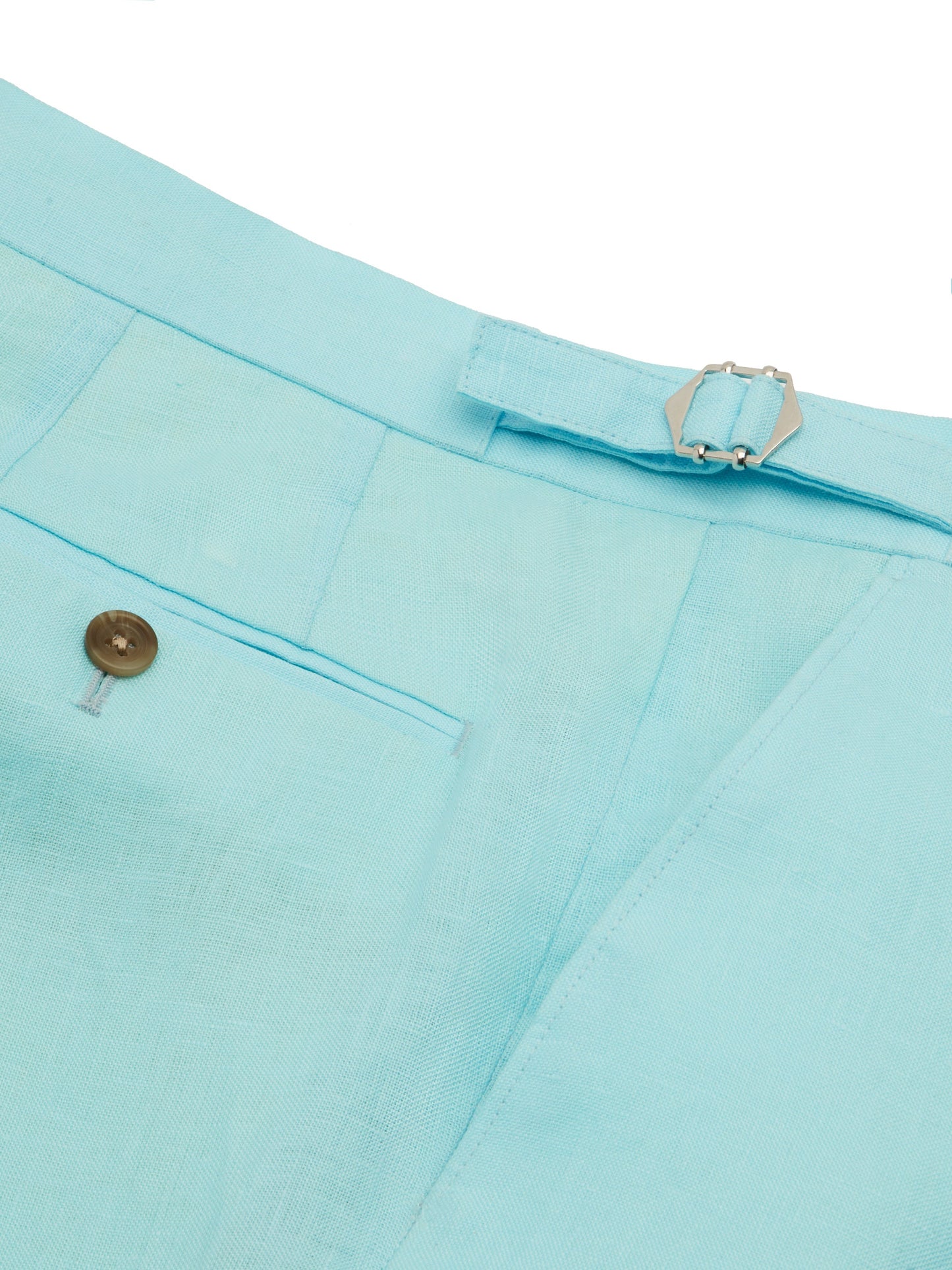 Flat Front Linen Trousers - Turquoise