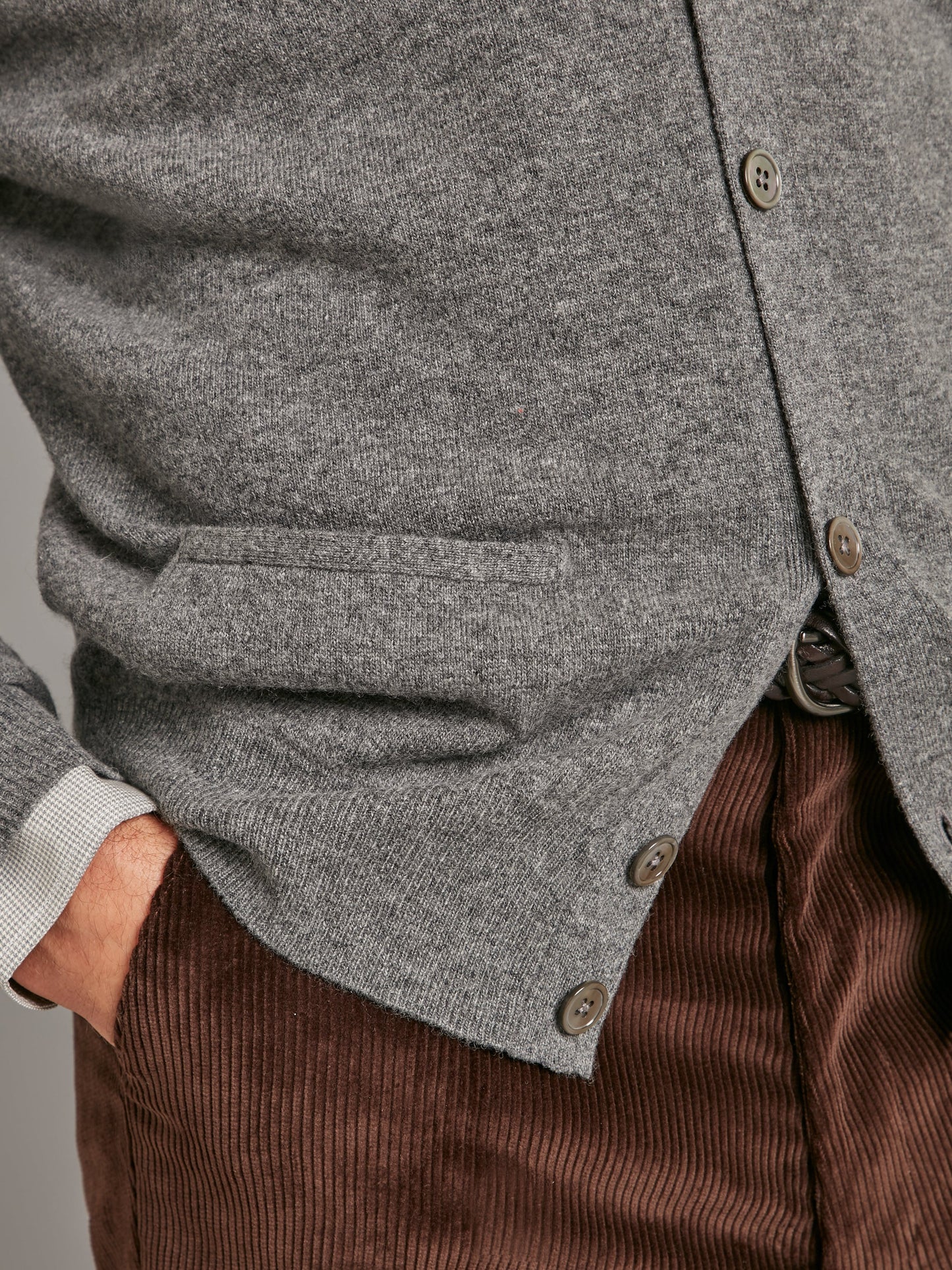Button Down Cardigan with Collar - Derby Grey