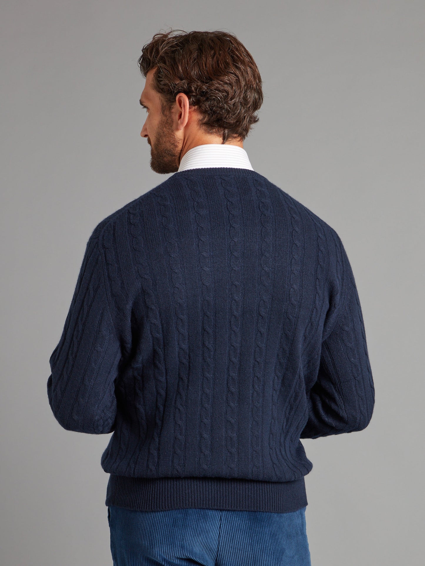 Cashmere Cable Crew Neck Jumper - Navy