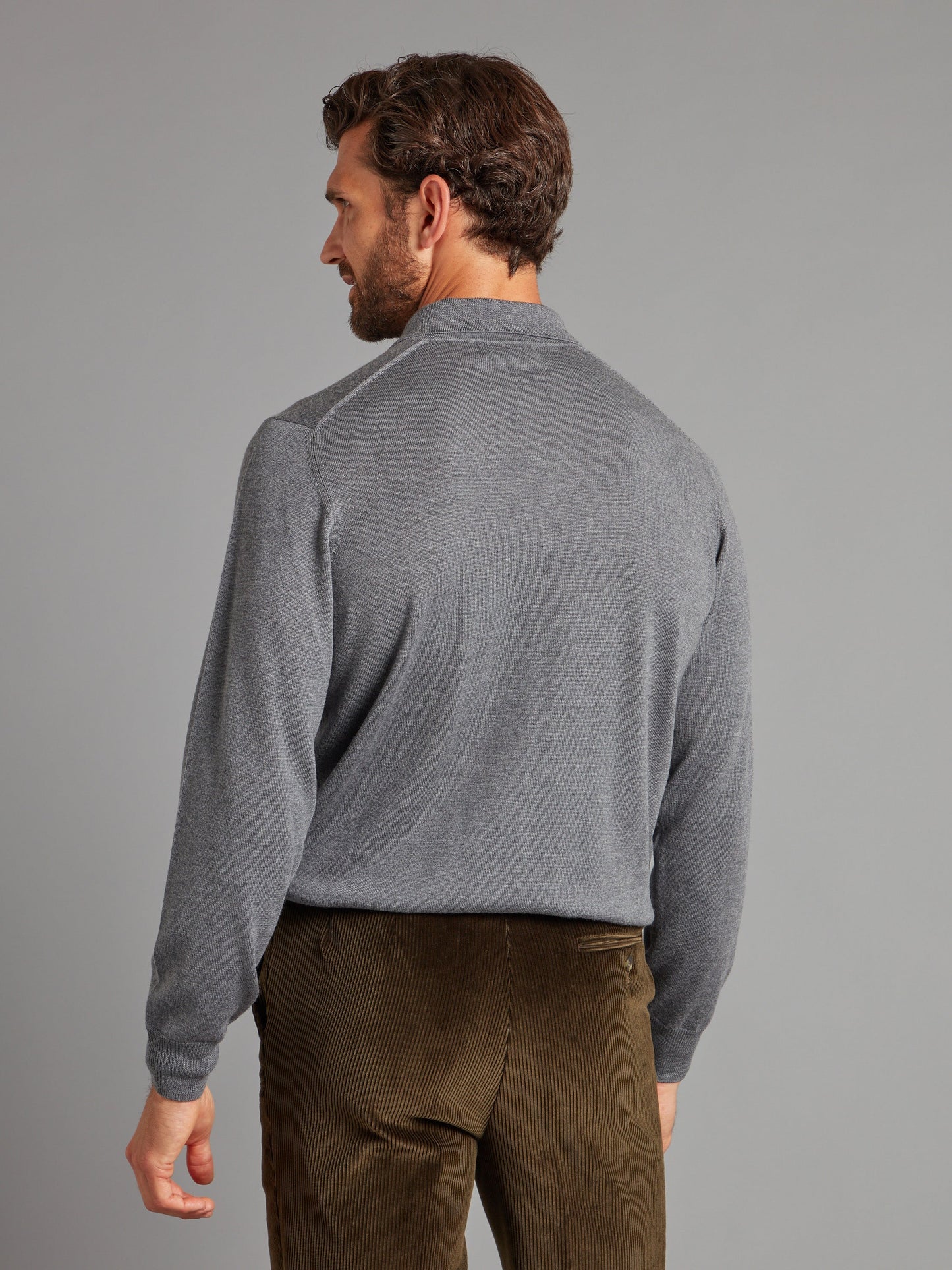 Fine Merino Long Sleeve Polo Shirt - Derby Grey