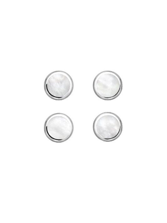 Silver Dress Studs - Circular Mother of Pearl