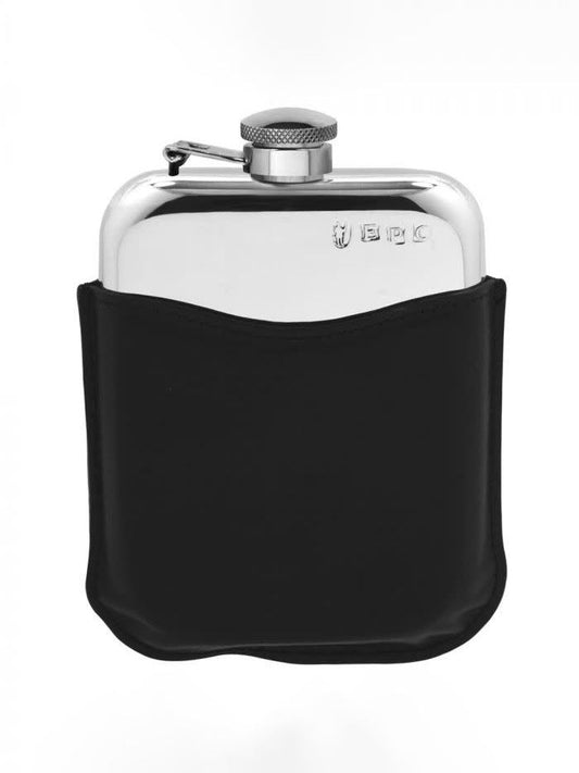 6oz Captive Top Hip Flask With Pouch Black