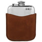 6oz Captive Top Hip Flask With Pouch Brown
