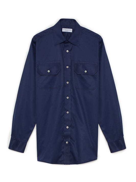 Button Down Brushed Cotton Shirt - Midnight