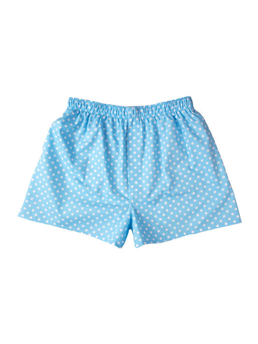 Cotton Boxer Shorts, Small Polka Dot - Sky Blue