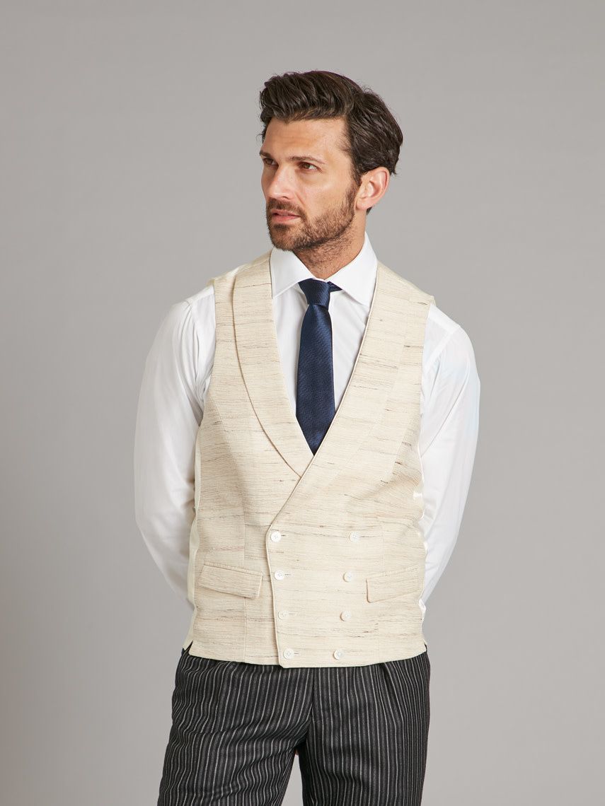 Double Breasted Waistcoat Plain Silk - Natural