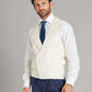 Double Breasted Waistcoat With Piping - Ivory Herringbone