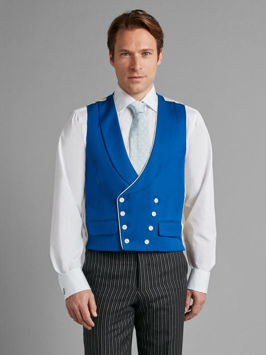 Double Breasted Wool Waistcoat With Piping - Royal Blue
