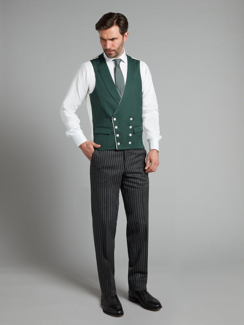 Double Breasted Wool Waistcoat With Piping - Hunter Green
