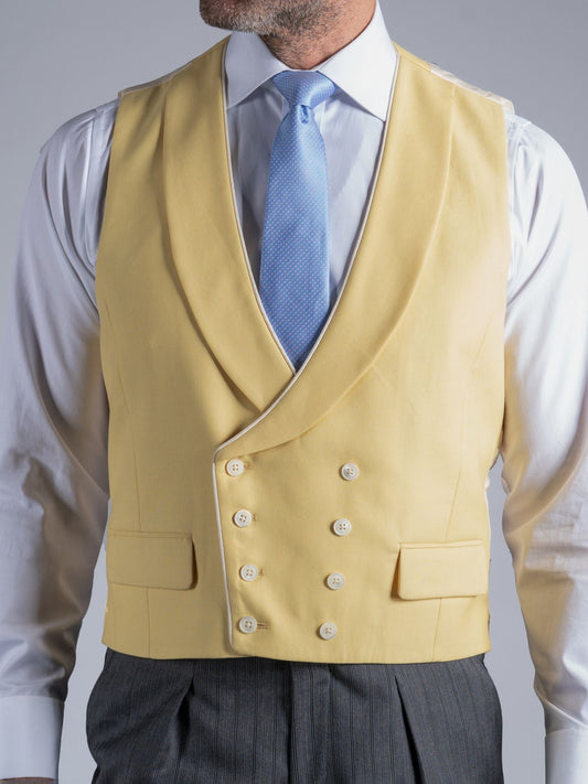 Double Breasted Wool Waistcoat with Piping - Yellow