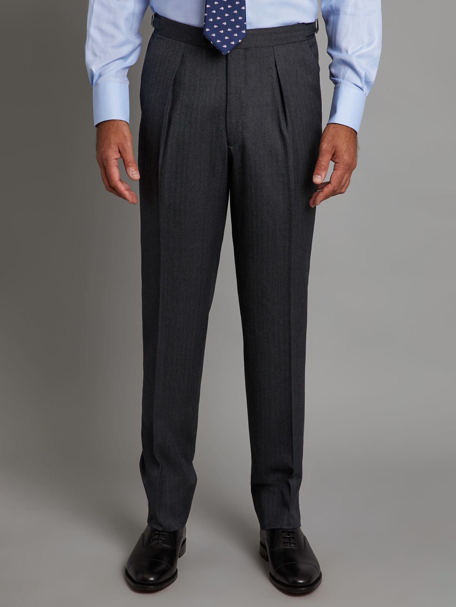 Pleated Suit Trousers - Grey Herringbone – Oliver Brown