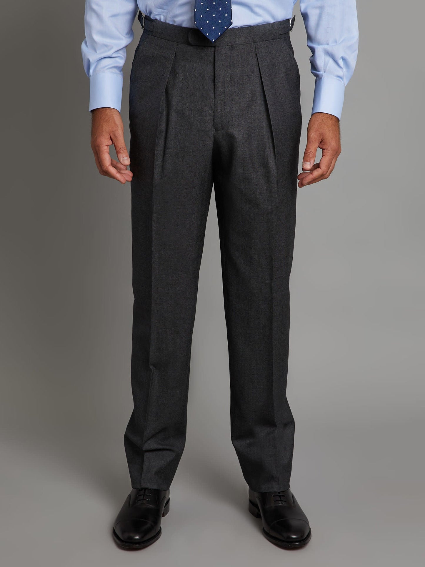 Pleated Suit Trousers - Plain Grey