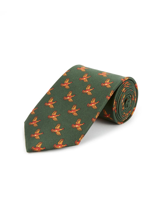 Pure Silk Flying Grouse Tie - Green